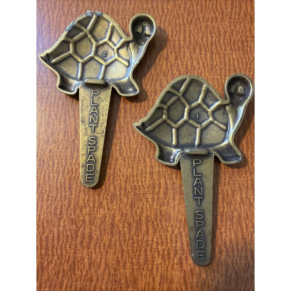 Vintage Brass Happy Turtle Plant Spade Gardening Flower Pot 3